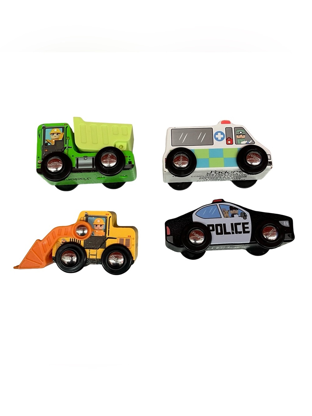 J’Adore Paris Stackable Wooden Toy Cars Ambulance Tractor Dump Truck Police Lot